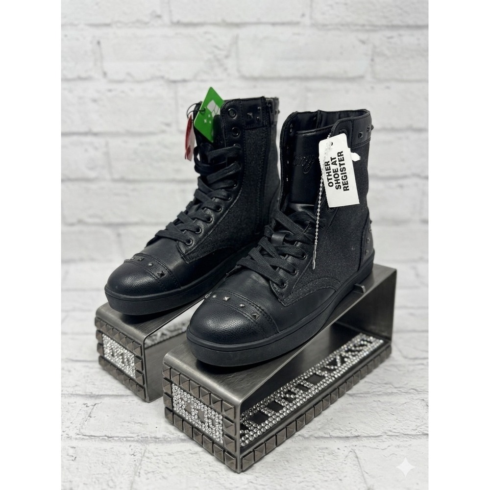 Pastry Glam 🖤Pie Glitter Black Studded High Top Dance Sneakers Boots Womens 6.5